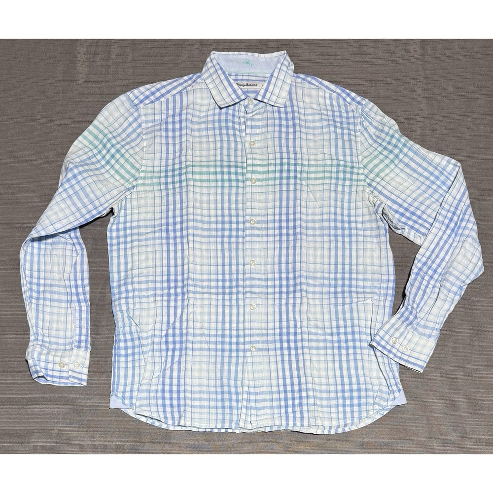 Tommy Bahama Woven 100% Linen Lightweight Men's Medium Button‎ Shirt Long Sleeve